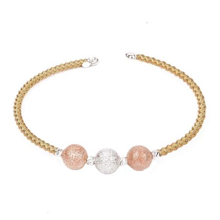 Dual Tone Round Beads Stylish Latest Designer 92.5 Sterling Silver Gold Plated Rope Bracelet
