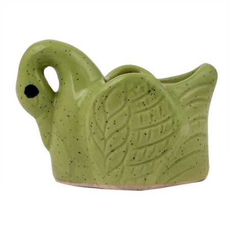 Handmade Green Glazed Duck Shape Ceramic Pot For Indoor Plants