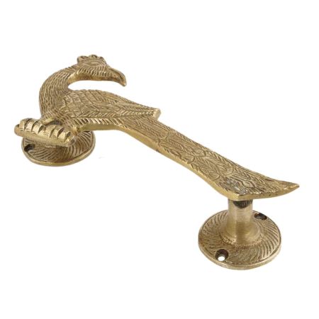 Handmade Golden Brass Door Handle Indian Peacock Design