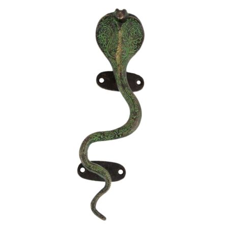 Handmade Black And Green Â Brass Door Handle Cobra Design