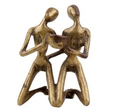 Handmade Golden Brass Couple Statue Abstract Art