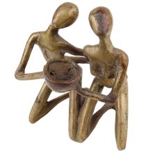 Handmade Golden Brass Couple Statue Abstract Art