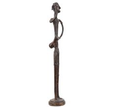 Handmade Blackened Brass Statue Tall Skinny African Tribal Native with Spear