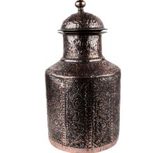 Handmade Antique Copper Canister Or Storage Jar Chased Leafy Design