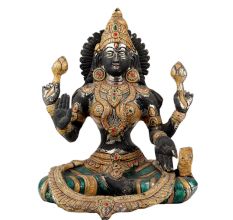 Handmade Black Brass Goddess Laxmi Statue With Gold Detailing