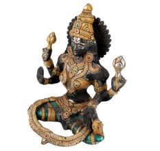 Handmade Black Brass Goddess Laxmi Statue With Gold Detailing