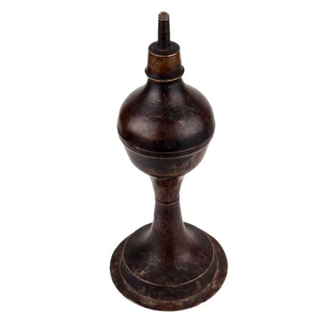 Handmade Brown Patina Brass Oil Lamp With A Single Wick