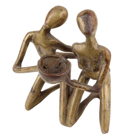 Handmade Golden Brass Couple Statue Abstract Art