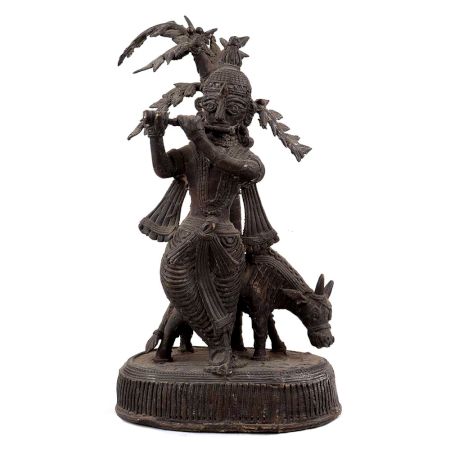 Handmade Blackened Brass Krishna Playing  His Divine Flute