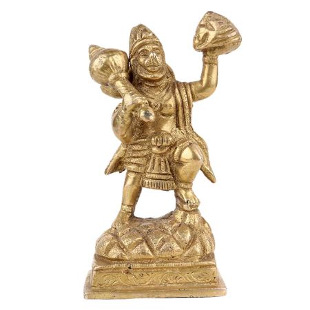Handmade Golden Brass Ram Bhakt Hanuman Statue