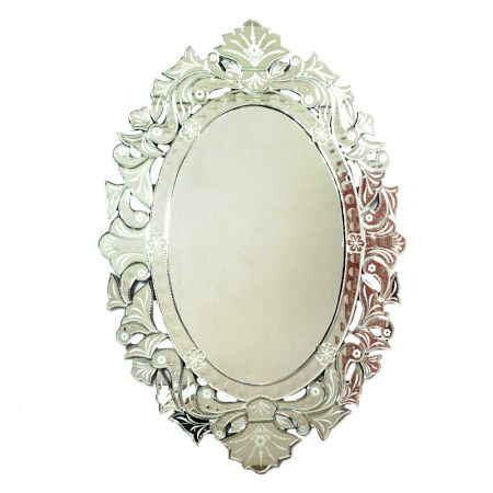 Handmade Silver Glass Oval Designed Venetian  Mirror