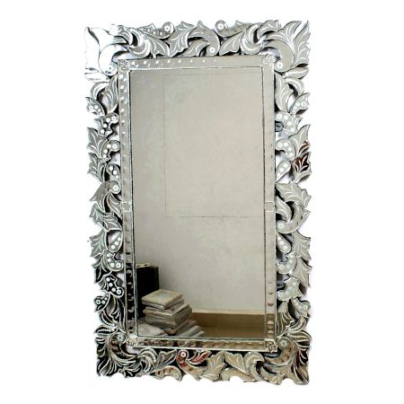 Handmade Silver Glass Ornate Square Modern Venetian Mirror