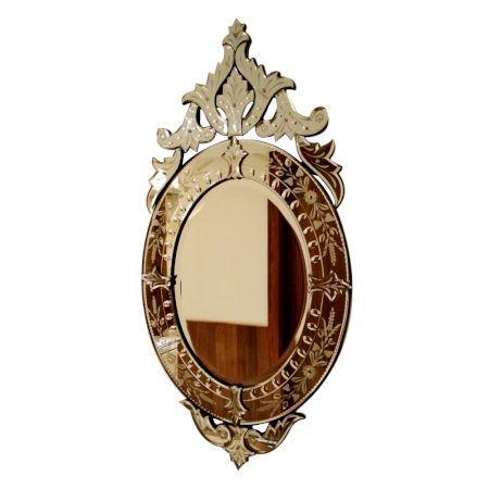 Handmade Silver Glass Oval Venetian Mirror With Decorative Crown