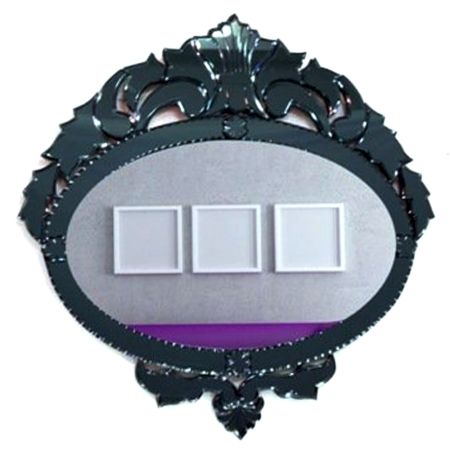 Handmade Black Oval Venetian Style Etched Detailed Design Mirror