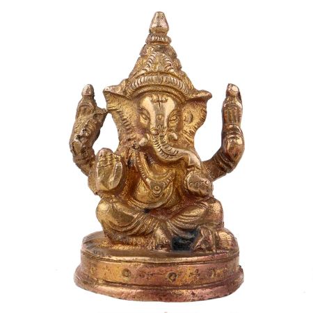Handmade Golden Brass Lord Ganesha Blessing Religious Statue