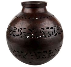 Handmade Copper Finish Brass Textured Carved Flower Vase
