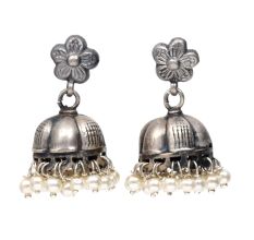 Handmade Oxidized Silver Jhumki Jhumka Earring With Pearl Beads
