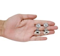 Handmade Oxidized Silver Engraved Jhumki Earrings With Pearl Bead Hangings