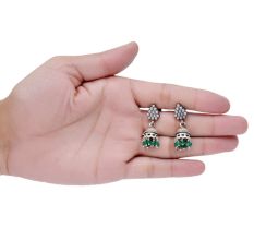 Handmade Oxidized Silver Jhumki Earrings  Grape Cluster And Green Bead Hanging