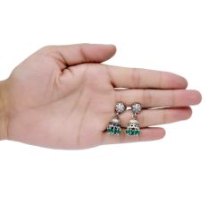 Handmade Oxidized Silver Stud Jhumka Earrings for Girls and Women With Green Beads