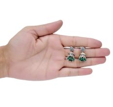 Handmade Oxidized Silver Jhumki Earring For Women With Engraved  Floral Stud And Green Beads