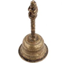 Handmade Antique Brass Hand Held Worship Bell With God Finial
