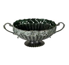 Handmade Black Patina Brass Bowl With Decorative Rim And Side Handles
