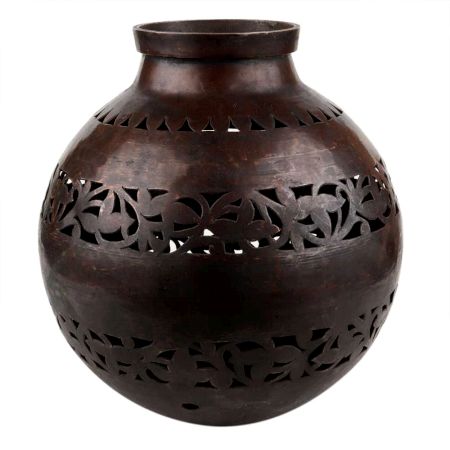 Handmade Copper Finish Brass Textured Carved Flower Vase