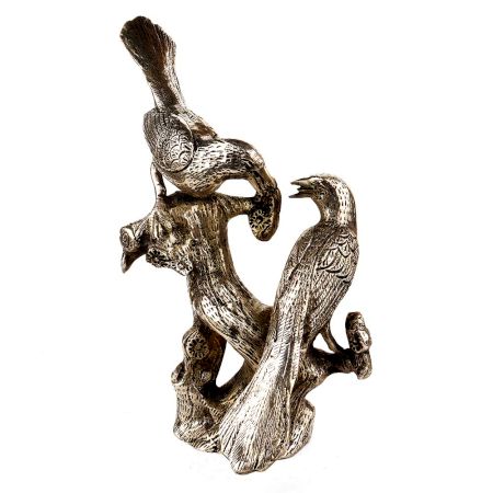 Handmade Silver Brass Love Birds Sitting On Tree's Branch Couple