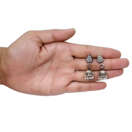 Handmade Oxidized Silver Jhumki Earrings Grape Cluster Stud and Hanging Beads