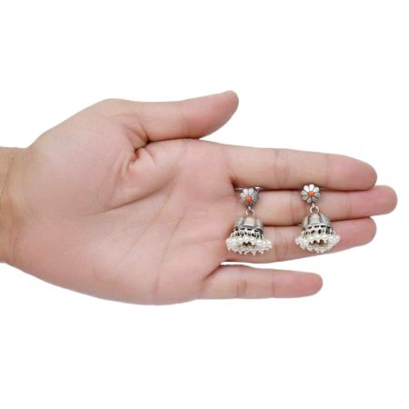 Handmade Oxidized Silver Punjabi Traditional Jhumka With Pear Beads