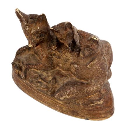 Handmade Brown Brass Cat  With Her Kittens Statue Showpiece