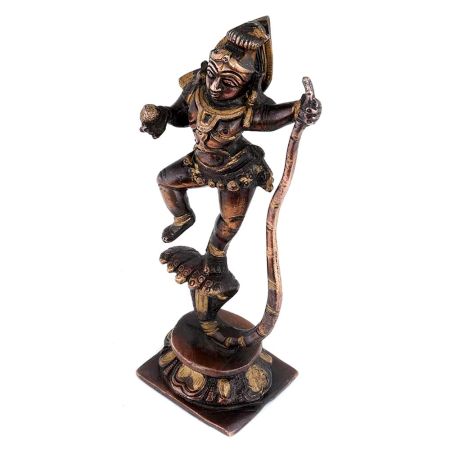 Handmade Black Patina Brass Dancing Krishna On Kaliya Nag Statue