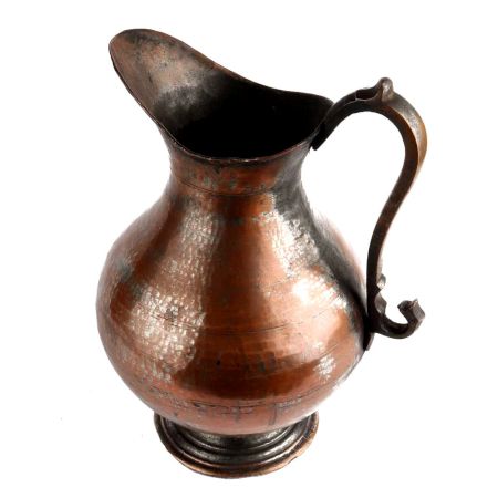 Handmade Brown Copper Jug Pitcher With Handle And Hammered Design