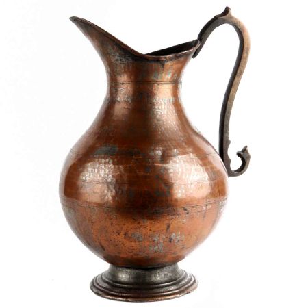Handmade Brown Copper Jug Pitcher With Handle And Hammered Design