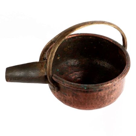 Handmade Copper Color Brass Metal Bowl with Handle and Pouring Spout