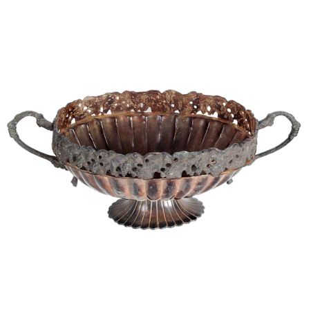 Handmade Antique Golden Brass Bowl With Handles And Decorative Rim