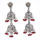 Handmade Oxidized Silver Floral Design Red Stone Dangle Earrings for Women and Girls