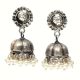 Handmade Oxidized Silver Floral Stud Jhumki Jhumka Earring With Pearl Beads