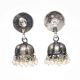 Handmade Oxidized Silver Engraved Jhumki Earrings With Pearl Bead Hangings