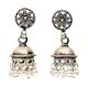 Handmade Oxidized Silver Pearl Floral Stud Jhumki Jhumka Earring