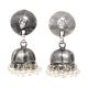 Handmade Oxidized Silver Round Engraved  Jhumki Earrings With Pearl Hangings