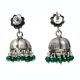 Handmade Oxidized Silver Jhumki Earrings With Green Beads for Women