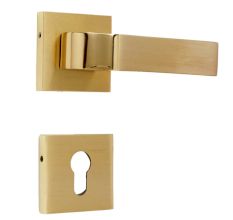 Handmade Golden Square Brass Mortise Door Lock Handle Set
