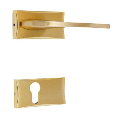 Handmade Brushed Gold Brass Mortise Door Lock Handle Set