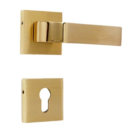 Handmade Golden Square Brass Mortise Door Lock Handle Set
