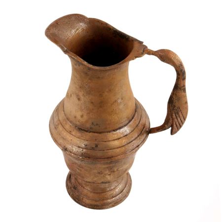 Handmade Brown Patina Rich Brass Jug Or Pitcher With Bird Handle