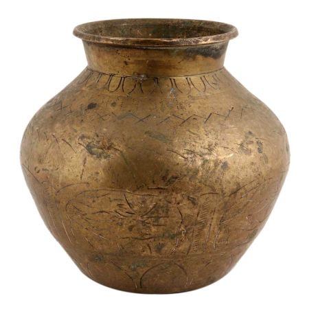Handmade Brown Gold Brass Water Pot With Rustic Design