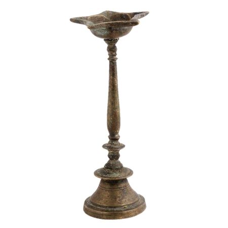 Brass Small Vintage Used Oil Lampstand With 5 Jyoti