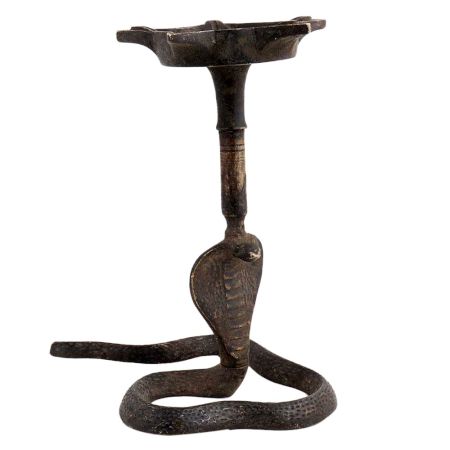 Brass Vintage Used Oil Cobra Lamp With 5 Jyoti